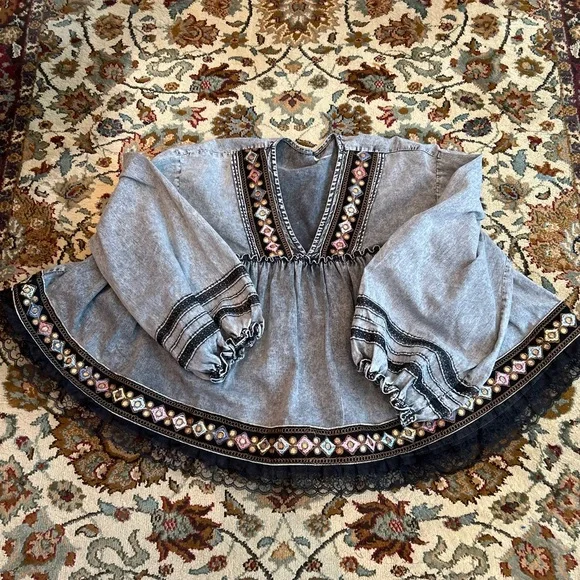 Free people blouse baby doll size large UNIQUE 😉 - Picture 3 of 16